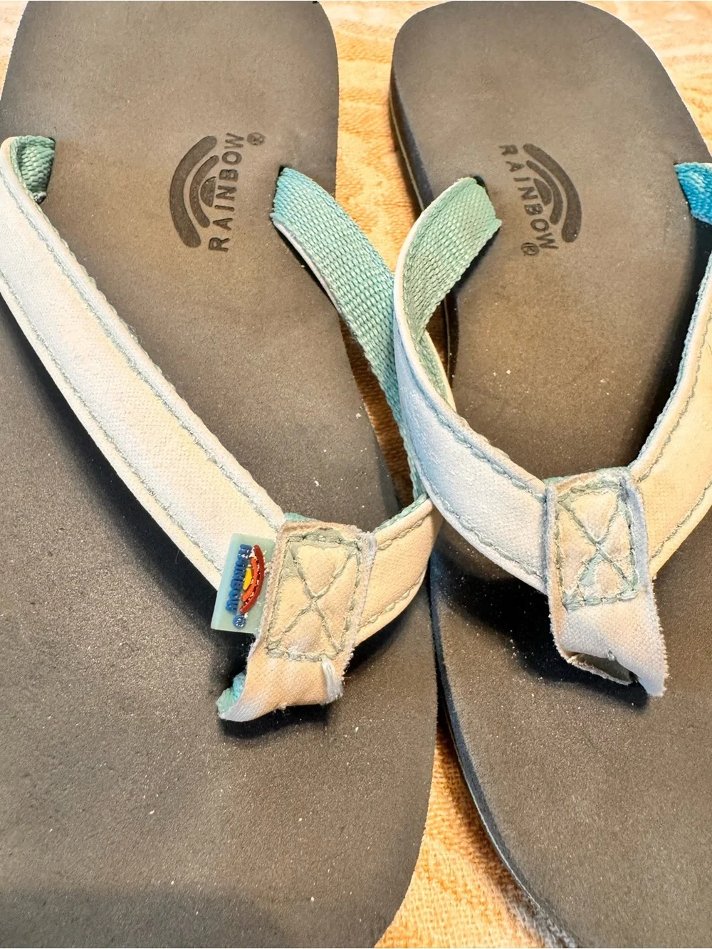 Rainbow flip flops - white and blue - size 13/1 kids